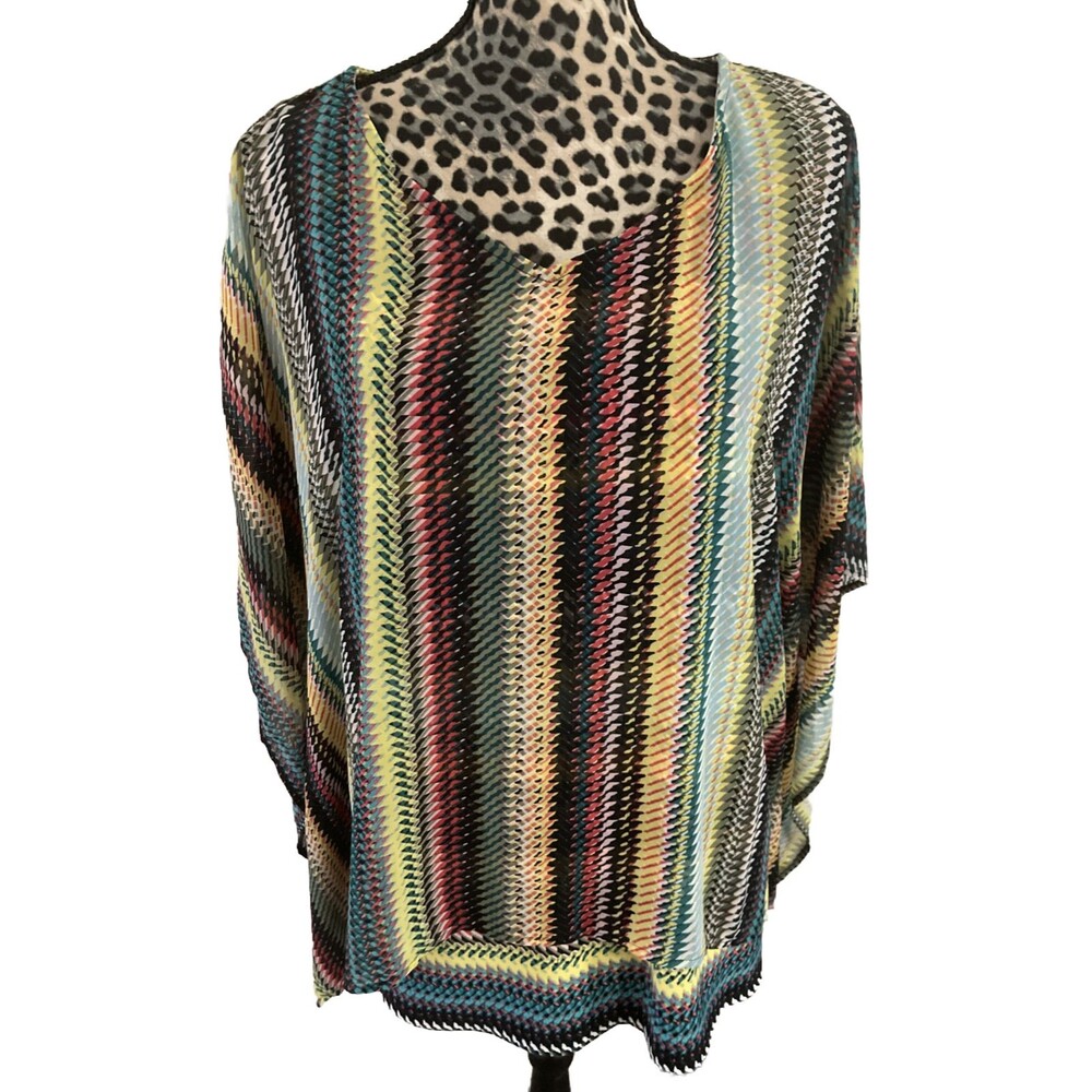 Cocomo Kimono Tunic L 42” Bust Multi Color Tunis Attached Kimono Hippie Boho